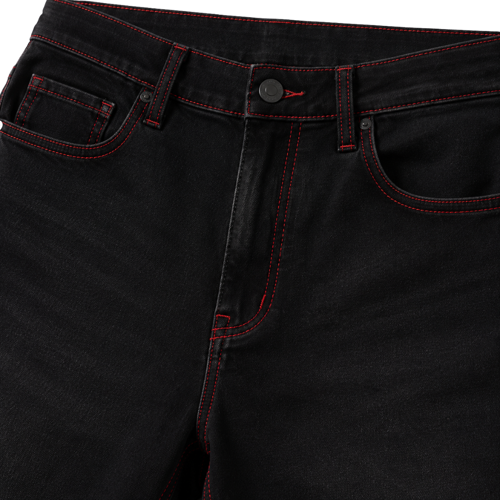 Premium Slim Fit Black Jeans – Red Contrast Stitching | Kessy Wounder