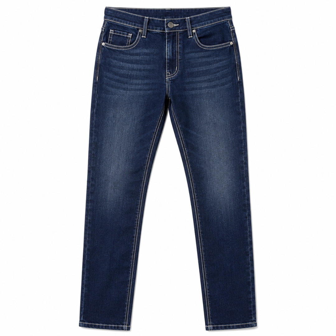 Premium Slim Fit Blue Jeans – White Contrast Stitching | Kessy Wounder