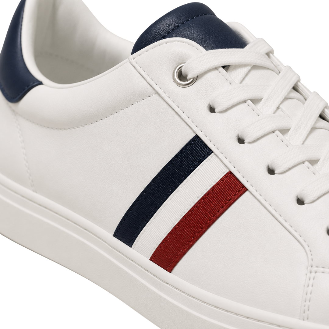 Premium Leather Trainers – White & Navy | Kessy Wounder